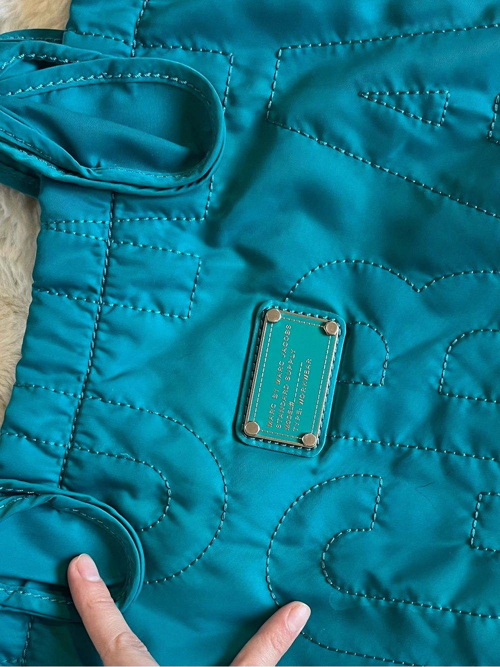 Marc by Marc Jacobs Teal Pretty Nylon Tate Tote - Quilted Logo Bag - Picture 6 of 9